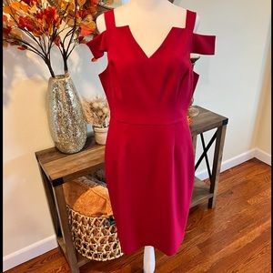 White House Black Market Shoulder Dress Red 10